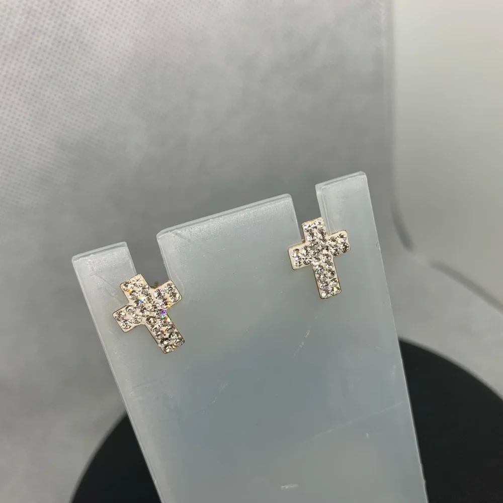 MACY'S 14k Gold Plated Sterling Silver
Crystal CROSS STUD Earrings Dainty - Picture 3 of 13